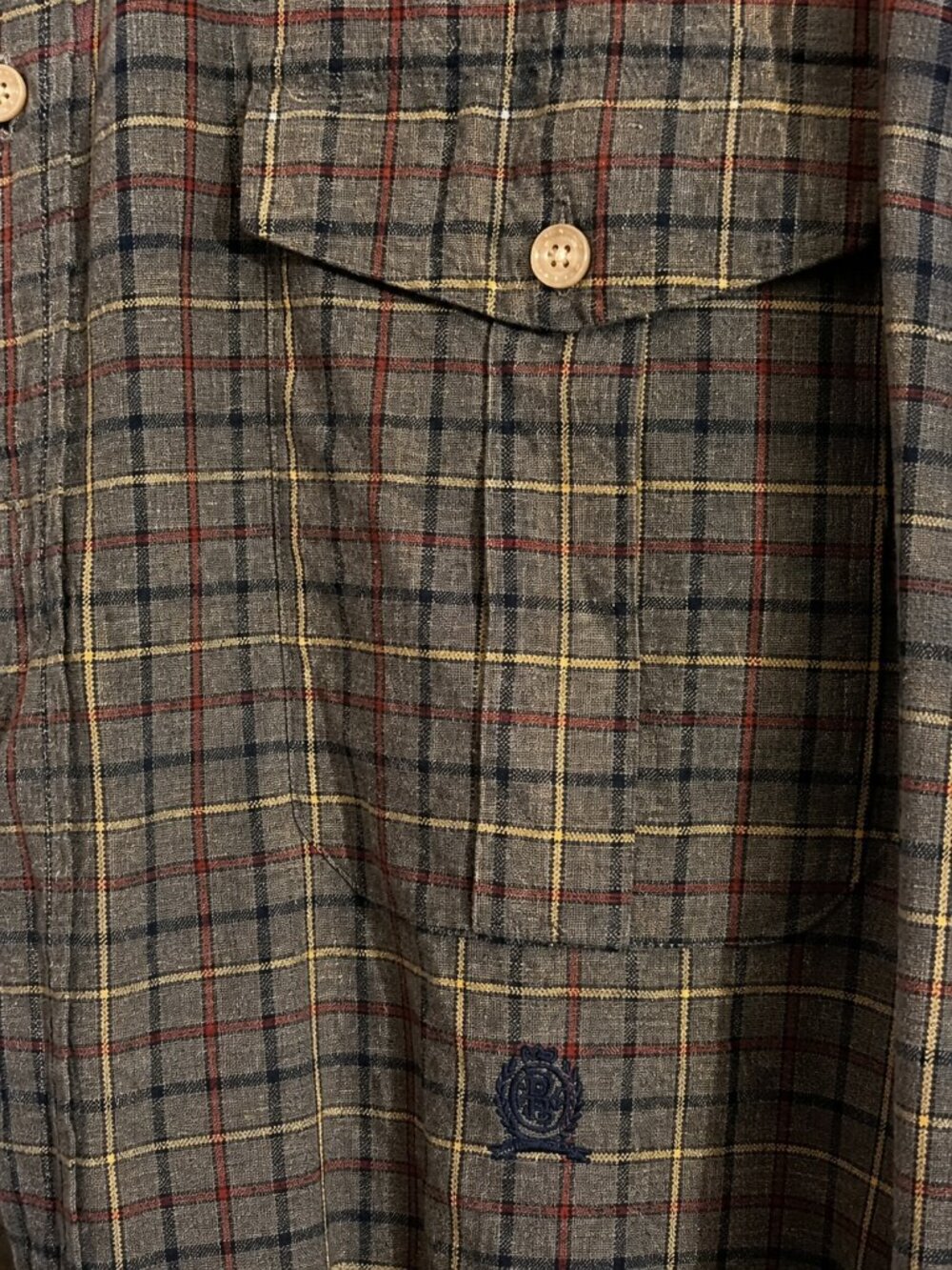Vintage 90s Tommy Hilfiger Men's L Plaid Double Pocket Button Down Shirt - Picture 2 of 4